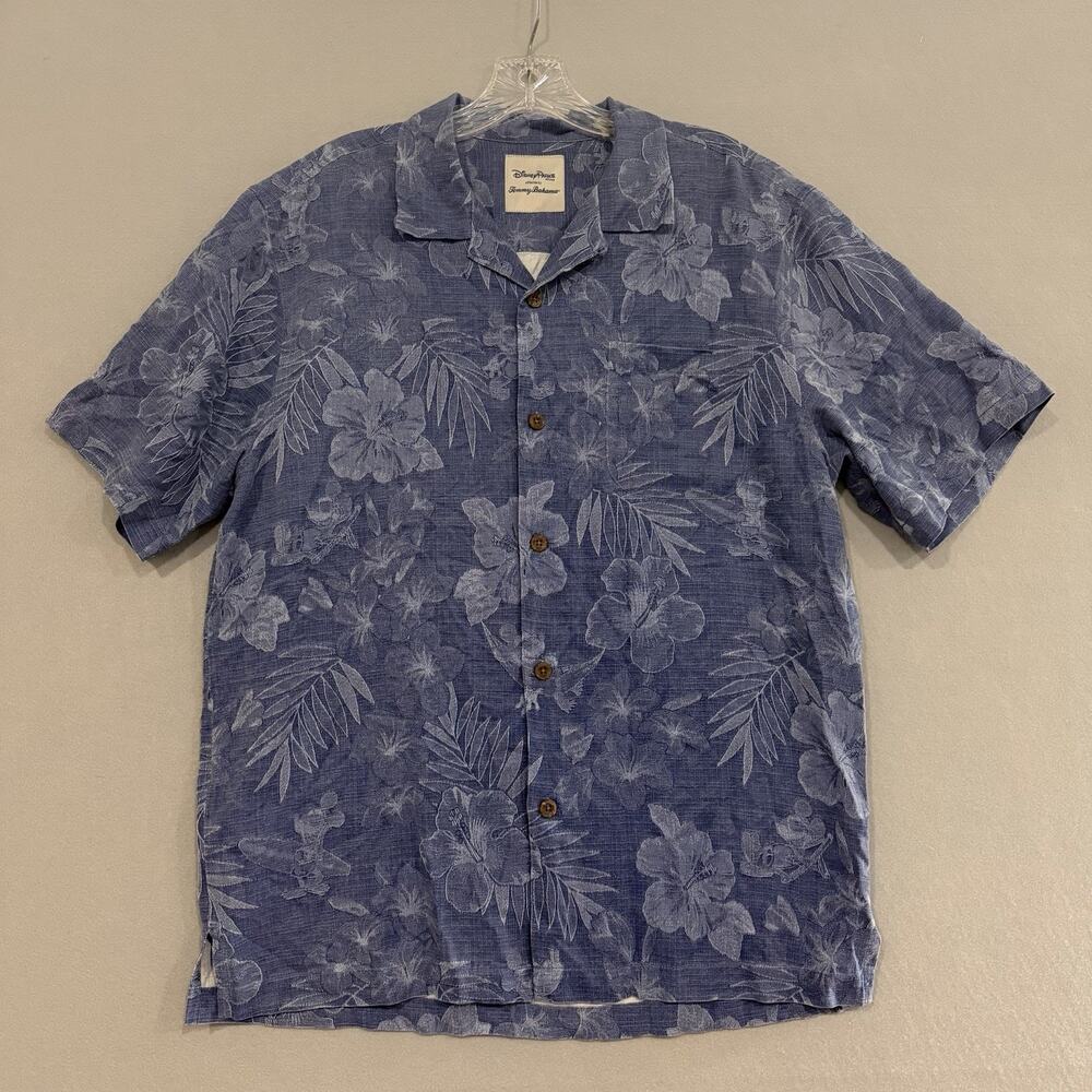 Disney Parks Tommy Bahama Silk Camp Shirt Mens Medium Aloha Mickey Floral Preppy